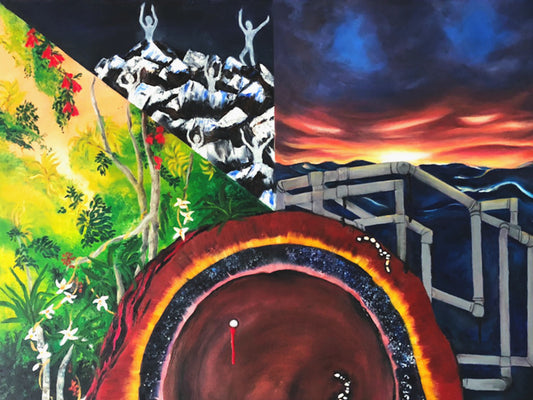 Bullethole Thru the Center of the Earth 30” x 40” oil on canvas painting