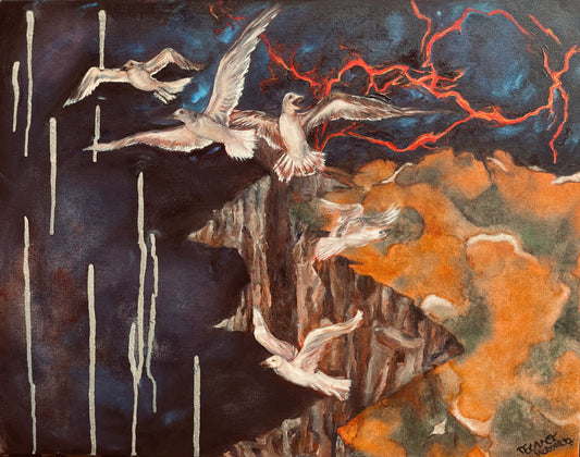 Cliff Birds 22” x 28” oil on canvas painting