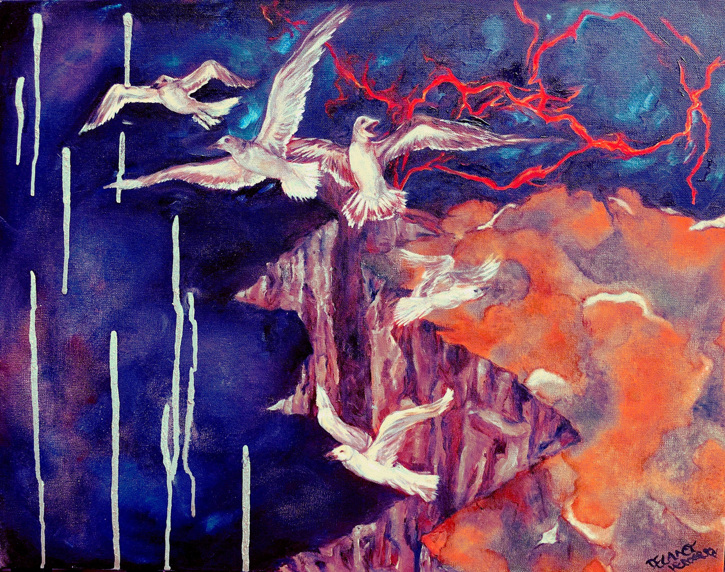 Cliff Birds 22” x 28” oil on canvas painting