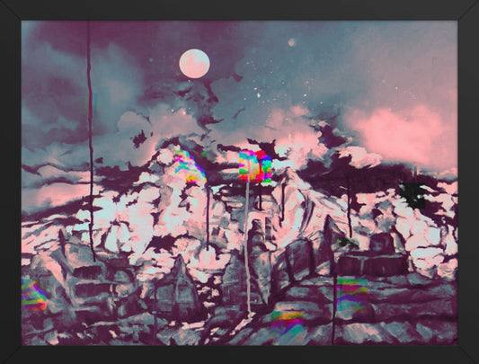 Glitch on Schnebly Road - Surreal digital framed art print with rainbow-colored digital glitch effects.