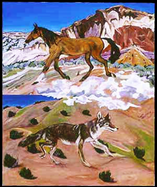 Horse & Coyote 30” x 36” oil on canvas painting