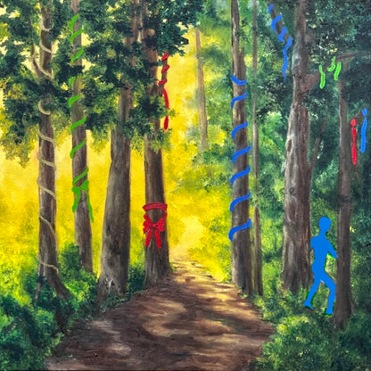 Blue Guy in the Woods 24” X 24” oil painting