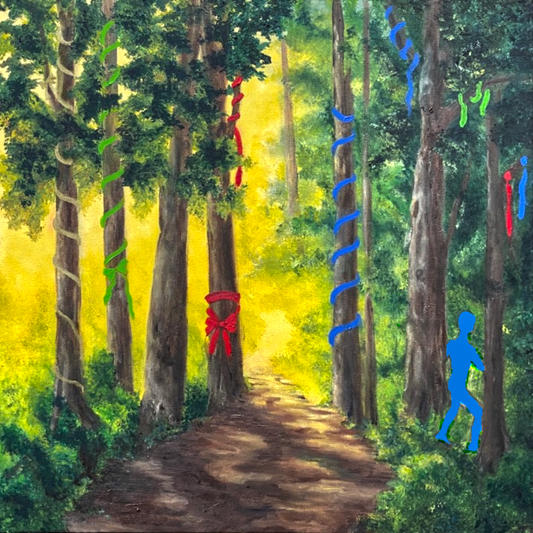 Blue Guy in the Woods 24” X 24” X 1 ‘ oil painting
