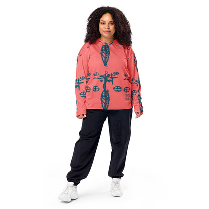 Front view of woman modeling the recycled hockey fan jersey designed by Delaney Henderson