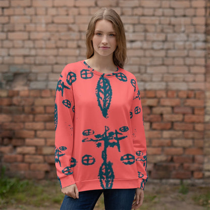 Unisex Fashion Print Sweatshirt designed by Delaney Henderson featuring hand drawn mysterious voodoo symbols.